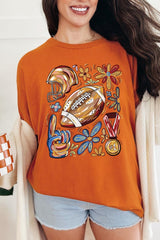 5000-E3072 Retro Floral Football Graphic Heavy Cotton Tee $9