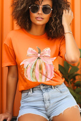 US3001P-E3083 Brushstroke Pumpkin Graphic Plus Tee $16