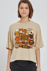 CTS-E3119 Retro Fall Collage Graphic Relaxed Crop Top $11