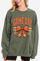 UL180-E3064 Orange Game Day Football Bow Graphic Sweatshirt $20