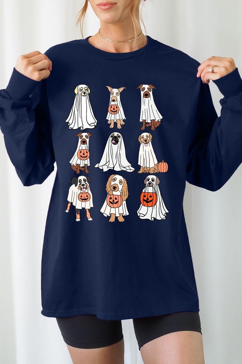 UL240P-E3106 Halloween Ghost Dog Graphic Plus Long Sleeve Tee $17