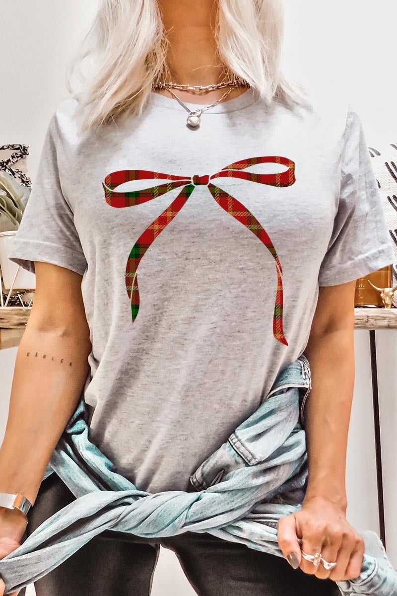 US3001P-E3211 Red Bow Christmas Graphic Plus Tee $16