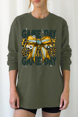 UL240-E3090 Yellow Football Game Day Bow Long Sleeve Tee $13.75