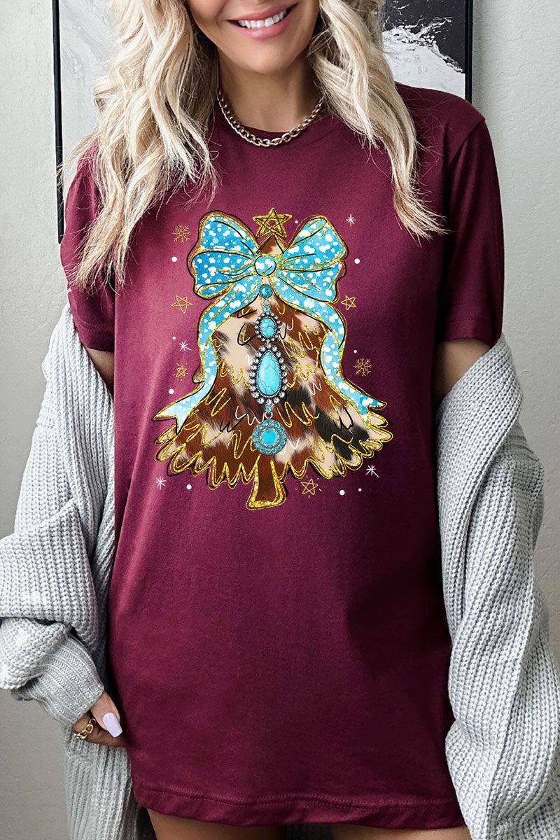 US3001-E3184 Turquoise Christmas Tree Graphic Tee $12.5
