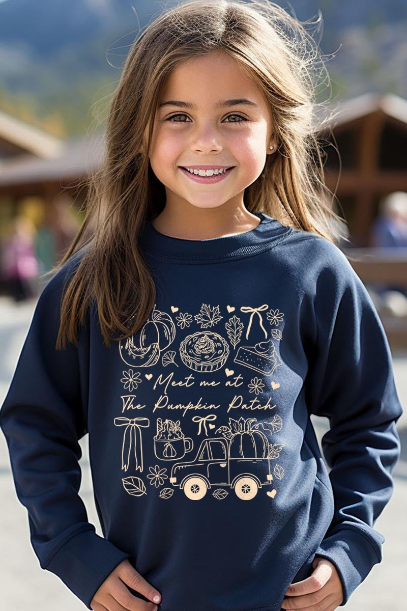 UL180B-E3163Z Pumpkin Patch Doodle Kids Graphic Sweatshirt $20