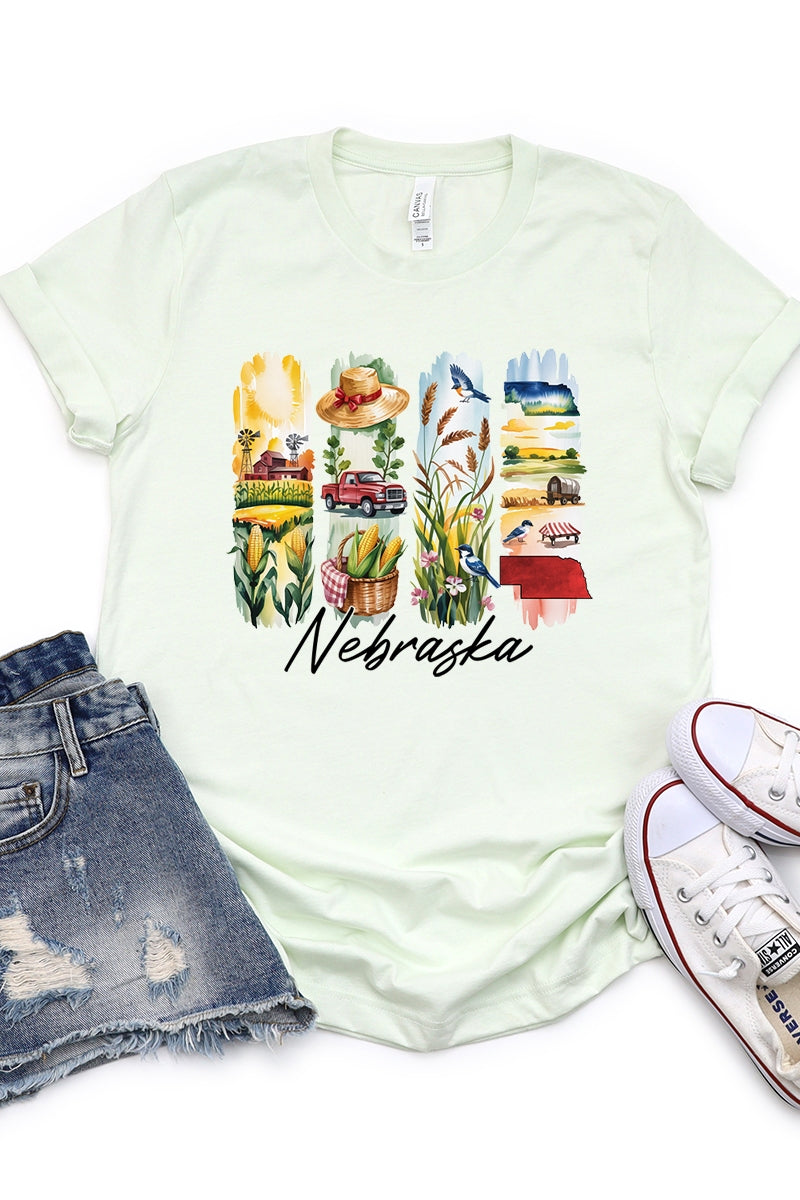 US3001-E3061NE Nebraska State Brushstroke Graphic Tee $12.5