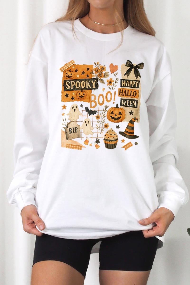 UL240-E3084 Halloween collage Graphic Long Sleeve Tee $13.75