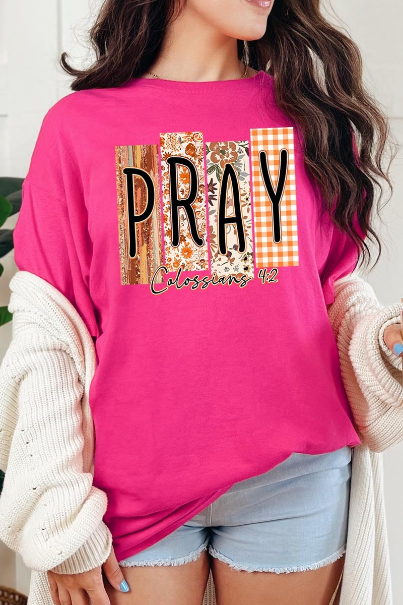 5000-E3166 Pray Fall Christian Graphic Heavy Cotton Tee $9