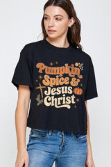 CTS-E3164 Pumpkin Spice & Jesus Graphic Relaxed Crop Top $11