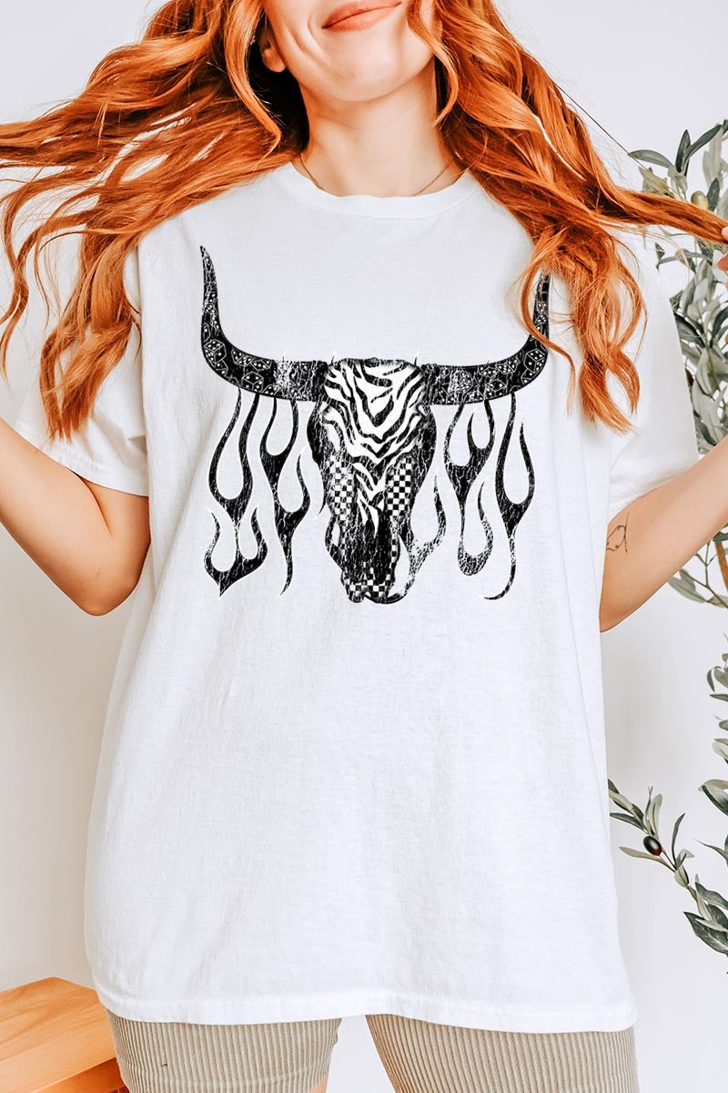 5000-E3176 Western Bullskull Graphic Heavy Cotton Tee $9