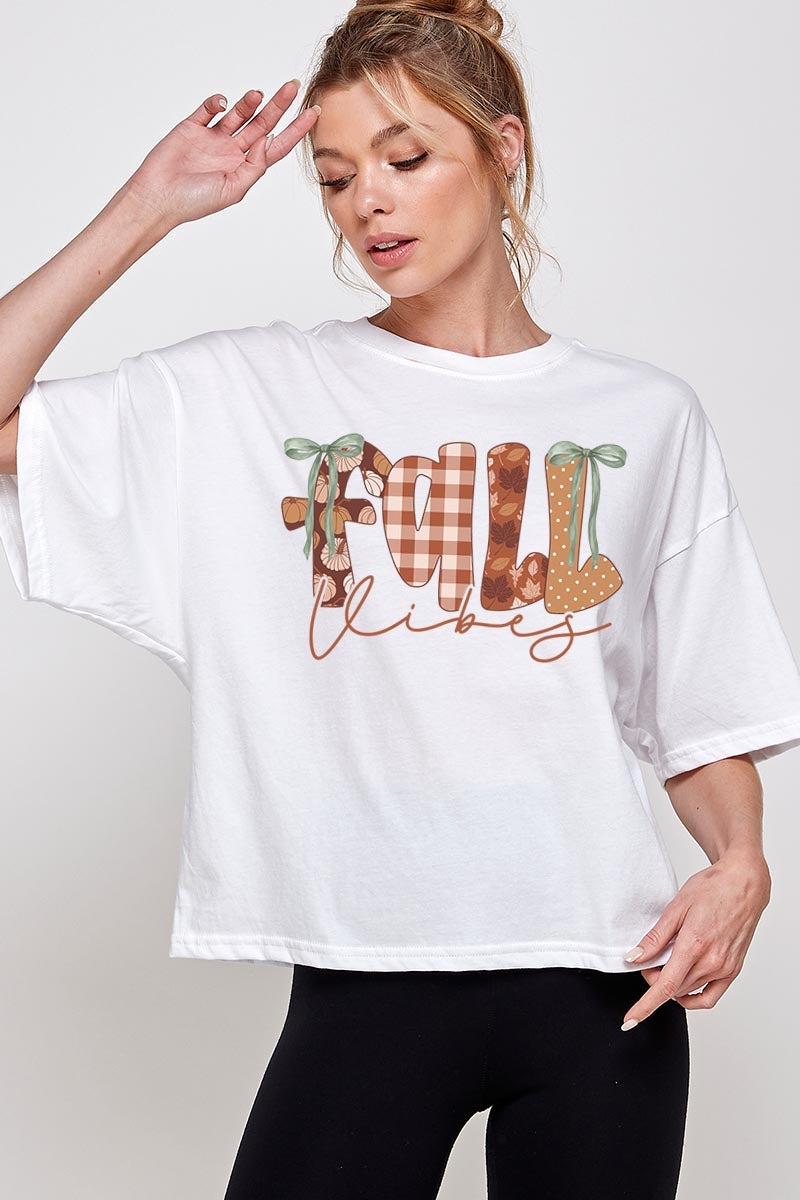 CTS-E3071 Fall Vibes Rustic Script Graphic Relaxed Crop Top $11