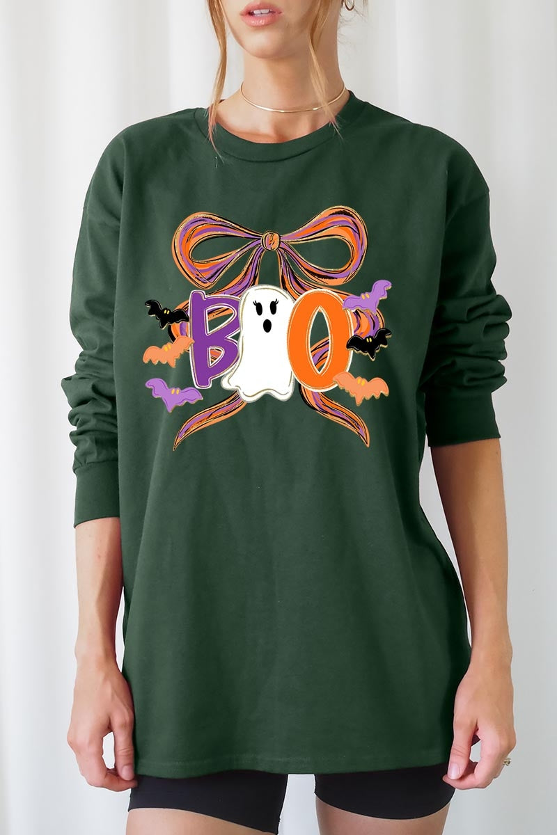 UL240P-E3120 Boo Brushstroke Bow Graphic Plus Long Sleeve Tee $17