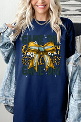 5000-E3090 Yellow Football Game Day Bow Heavy Cotton Tee $9