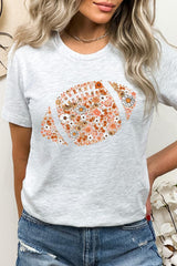 US3001-E3133 Floral Football Graphic Tee $12.5