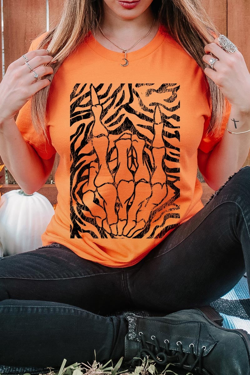 US3001P-E3177 Skeleton Hands Zebra Graphic Plus Tee $16