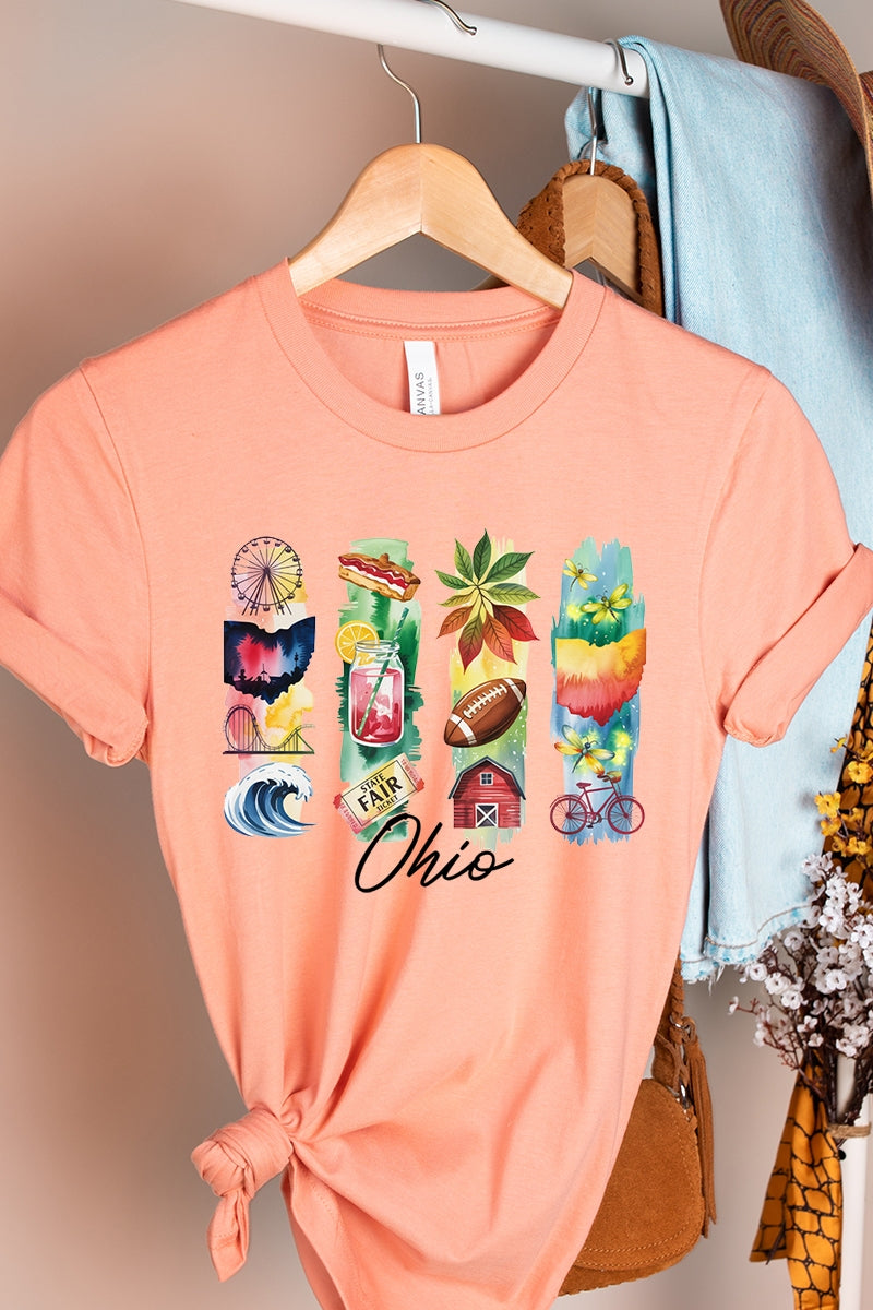 US3001-E3061OH Ohio State Brushstroke Graphic Tee $12.5