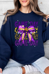 UL180-E3092 Purple Yellow Football Game Day Bow Sweatshirt $20