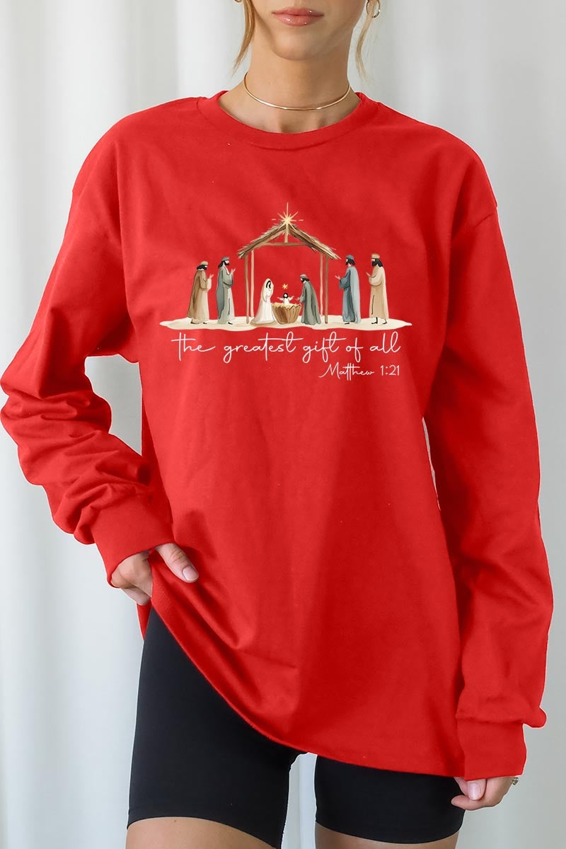 UL240-E3183 Nativity Gift Graphic Long Sleeve Tee $13.75