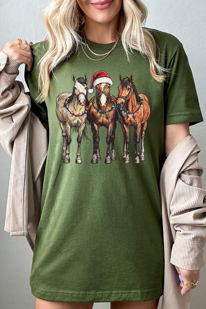 US3001P-E3182 Christmas Horses Graphic Plus Tee $16