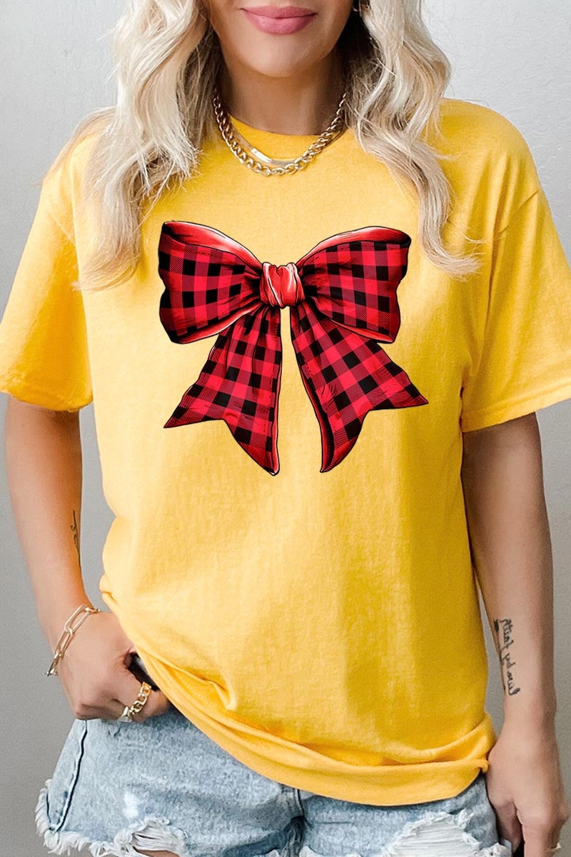 5000P-E3198 Red Buffalo Plaid Bow Graphic Plus Heavy Cotton Tee $12.75
