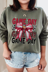 UL180P-E3093 Red Silver Football Game Day Bow Plus Sweatshirt $25