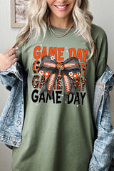 5000P-E3088 Orange Black Football Bow Plus Heavy Cotton Tee $12.75
