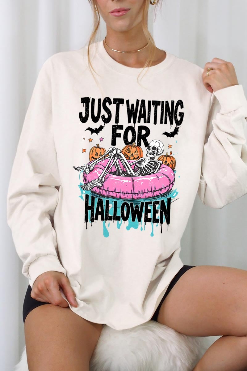 UL240-E3138 Just Waiting For Halloween Graphic Long Sleeve Tee $13.75