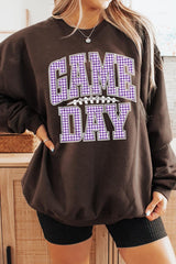 UL180-E3127 Purple Gingham Game Day Graphic Sweatshirt $20
