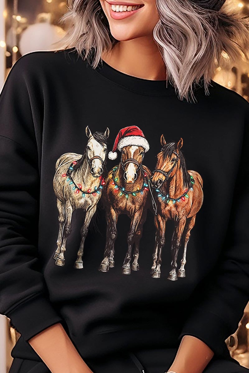 UL180P-E3182 Christmas Horses Graphic Plus Sweatshirt $25