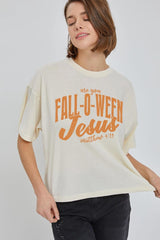 CTS-E3143 Are You Fall O Ween Jesus Graphic Relaxed Crop Top $11