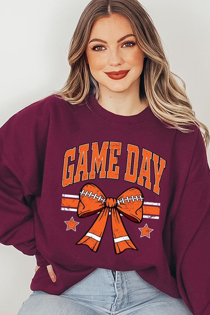 UL180-E3064 Orange Game Day Football Bow Graphic Sweatshirt $20