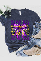 US3001P-E3092 Purple Yellow Football Game Day Bow Plus Tee $16