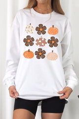 UL240P-E3117 Pumpkins & Flowers Fall Plus Long Sleeve Tee $17