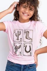 US3001Y-E3094Z Western Cowgirl Card Kids Graphic Tee $11