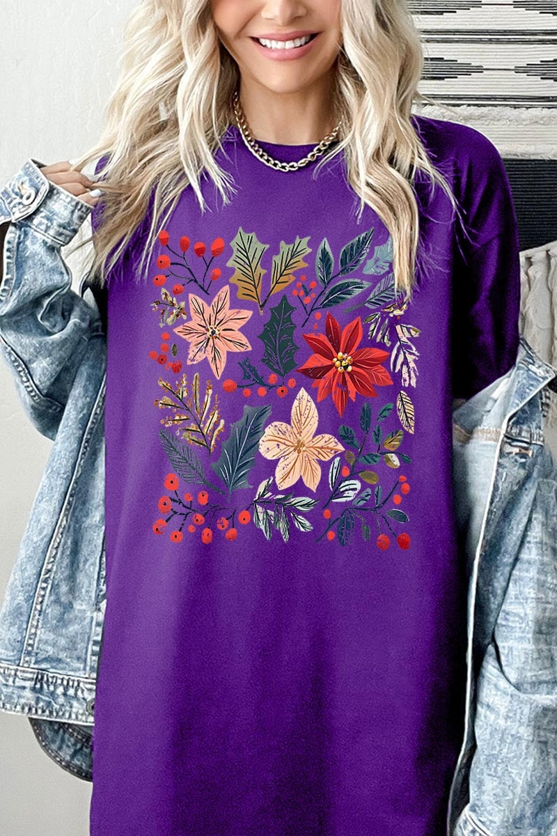 5000-E3186 Floral Christmas Graphic Heavy Cotton Tee $9