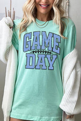 US3001P-E3130 Blue Gingham Game Day Graphic Plus Tee $16
