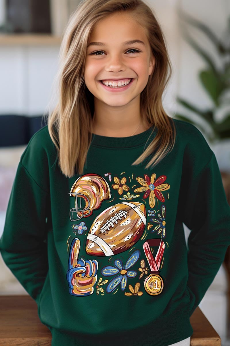 UL180B-E3072Z Retro Floral Football Kids Graphic Sweatshirt $20