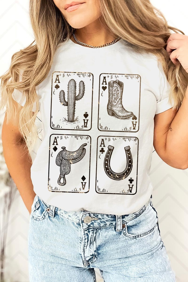 US3001-E3094 Western Cowgirl Card Graphic Tee $12.5