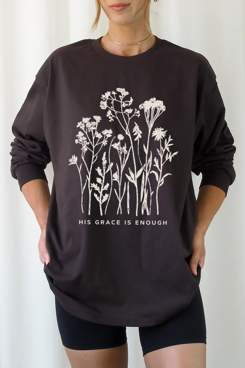 UL240P-E3146 Christian Wildflower Graphic Plus Long Sleeve Tee $17