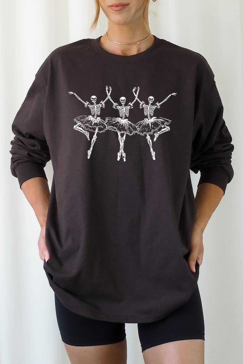 UL240-E3156 Halloween Ballerina Graphic Long Sleeve Tee $13.75