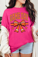 5000-E3064 Orange Football Bow Graphic Heavy Cotton Tee $9