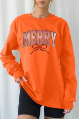 UL240P-E3206 Plaid Merry Christmas Bow Graphic Plus Long Sleeve Tee $17