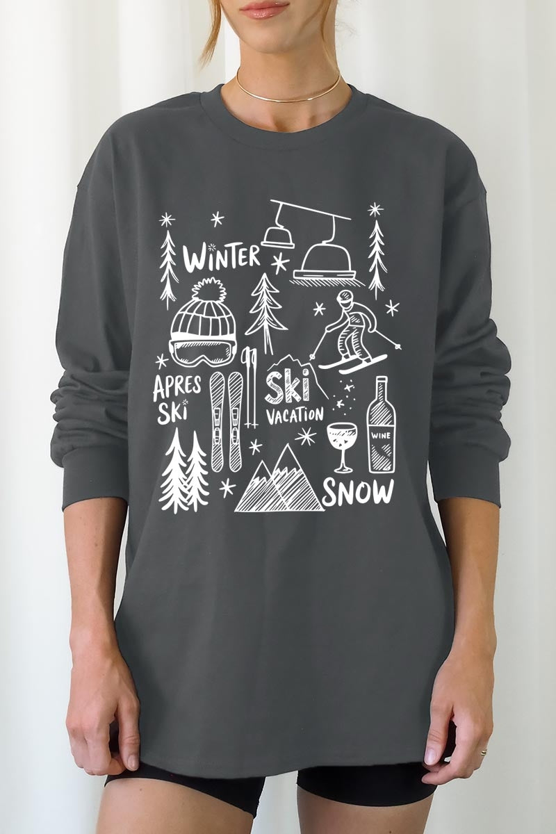 UL240P-E3188 Ski Doodle Graphic Plus Long Sleeve Tee $17