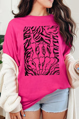 5000-E3177 Skeleton Hands Zebra Graphic Heavy Cotton Tee $9