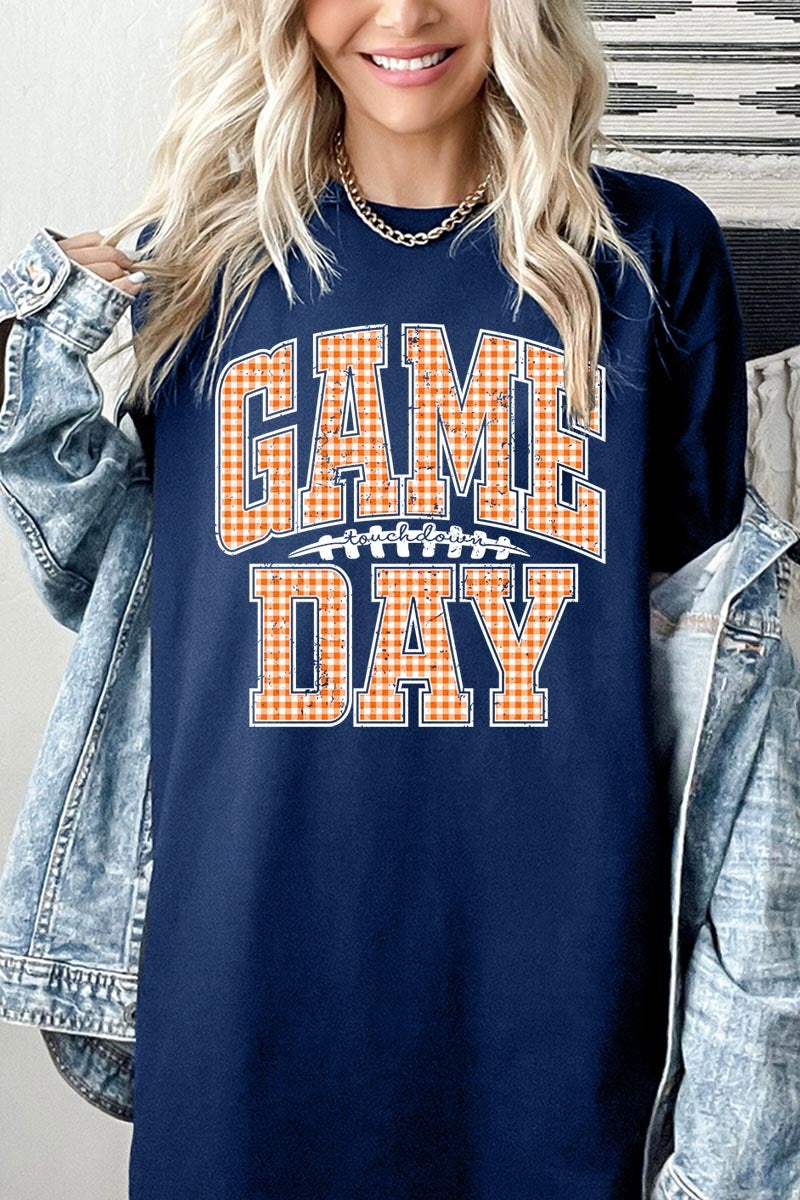 5000-E3129 Orange Gingham Game Day Graphic Heavy Cotton Tee $9