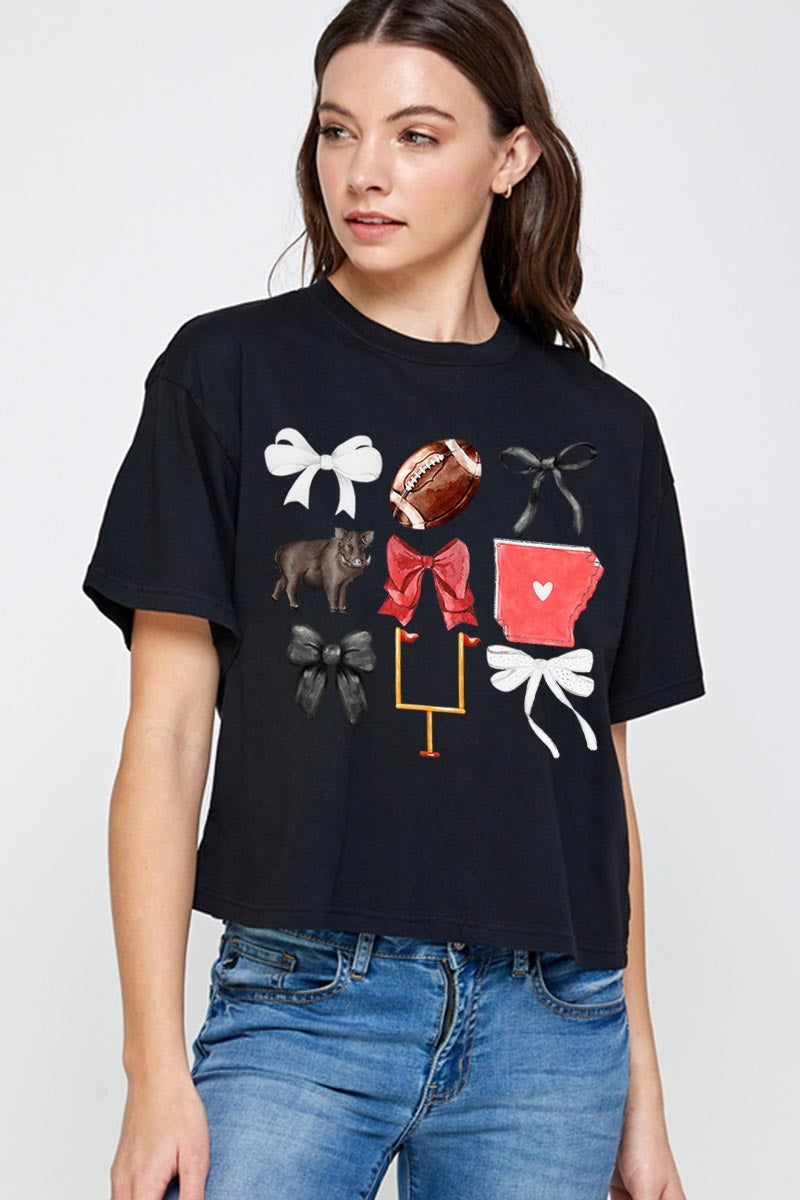 CTS-E3077 Arkansas Football Graphic Relaxed Crop Top $11
