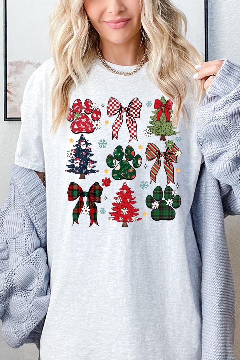 5000-E3195 Christmas Bow Paw Graphic Heavy Cotton Tee $9