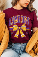 US3001P-E3063 Purple Game Day Football Bow Graphic Plus Tee $16
