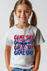 US3001Y-E3087Z Red Blue Football Game Day Bow Kids Graphic Tee $11