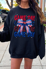 UL180-E3087 Red Blue Football Game Day Bow Graphic Sweatshirt $20